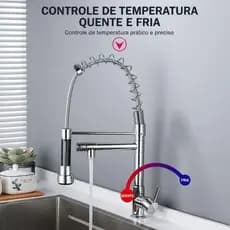 Torneira De Cozinha Gourmet Alça Única Com Extensor De Spray Tubo De Água Flexível Superior Prateado Para Ajuste