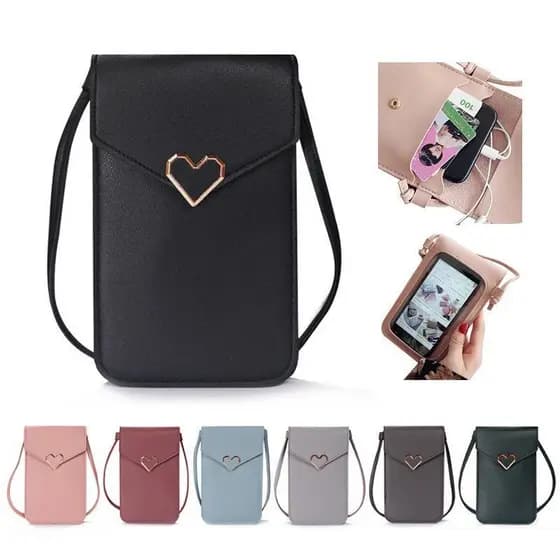 Bolsa Para Telefone Celular Com Tela Sensível Ao Toque Mulheres O Ombro De Couro PU Sólido Corpo
