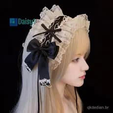 " Margarida1 Faixa De Cabelo Feminina Lolita Doce Arco Renda Acessório Japonês LO Menina Empregada Versátil Kawaii Headw