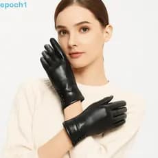 EPOCH1 Luvas De Dedo Completo , Couro Femininas Com Botão De Cor Sólida À Prova De Vento Para Manter O Calor Da Tela De