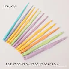 12pçs Plástico Colorido 2.0-10.0mm Kit De Gancho De Crochê Agulha De Tricotar Artesanato Conjunto