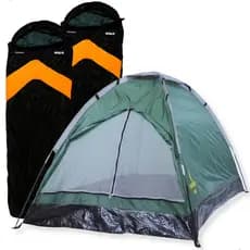 Kit Camping 3pçs Barraca Iglu 3 Pessoas Porta Dupla + 2 Saco De Dormir