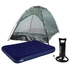 Kit Barraca Camping 3 Pessoas + Colchão Inflável de Casal 300Kg + Bomba Manual