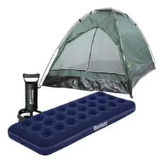 Kit Barraca Camping 2 Pessoas + Colchão Inflável de Solteiro Bomba Manual Acampamento