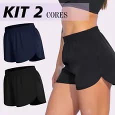 Kit 2 Shorts Feminino Tactel Elastano Liso Feminino Moda Praia Academia Básico Short Verão