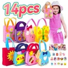 Kit 14 Costura Infantil Bolsas Pré-escolar Montessori Artesanato Kit Costura Infantil DIY Feltro P/Crianças Costura