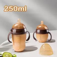 Mamadeira De Silicone De 250ml Com Textura Semelhante Ao Seio Materno, Anticólica, Antirrefluxo, Com Alça E Canudo.