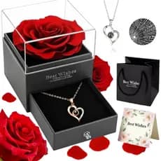 Rosa Eterna Preservada Caixa Presente E Colar Feminino Eu Te Amo 100 Idiomas Mãe Esposa Namorada Presente Para Mulhe