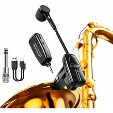 Microfone Sem Fio 2.4G Clip-On para Saxofone Trompete Transmissor e Receptor de Áudio