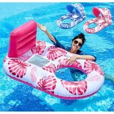 Boia Inflável para Piscina Adulto com Encosto e Toldo, Proteção Solar, Porta-Copos e Rede, para Praia