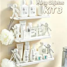 Kit Prateleira Bonequinho Adesiva Sem Furo Organizador Multiuso Banheiro Cozinha