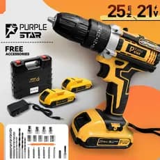 Parafusadeira Furadeira Elétrica 21V com 2 Baterias, Maleta e Kit Completo de Acessórios