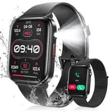 Relógio Smartwatch Chamada Bluetooth IP68 À Prova D'água Monitor De Saúde Notificações Com Lanterna Preto