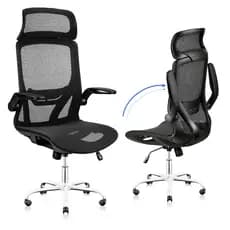 Cadeira De Escritório Ergonômica cadeira gamer Ajuste Lombar Apoio Cabeça Mesh Preto Braço Dobrável 90° Suporta