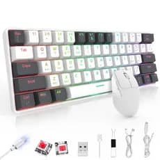 Combo Teclado Mecânico 61 Teclas e Mouse Sem Fio Tri-Mode RGB Switch Titanium PBT Hot-Swappable ABNT2 Bluetooth 5.0 2.4G