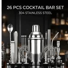 26PCS Cocktail Shaker Set 750ml 304 Stainless Steel Bar Tool Kit with Acrylic Stand and Recipe Book