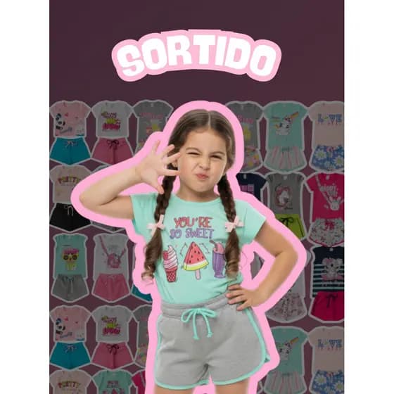 5 Conjuntos Feminino Infantil Menina Verão 5 Conjuntos Roupas Infantis Estampada Dia a Dia