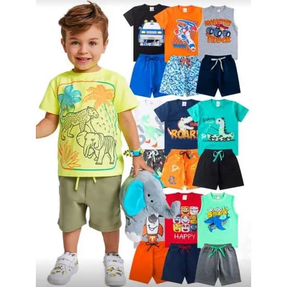 Kit de 2, 4 ou 10 Peças Roupa Infantil Menino Conjunto Verão Criança Feminino Tamanho 1 ao 14