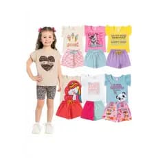 Kit 2 Peças 1 Conjunto Verão Menina Infantil Tam 01 ao 14