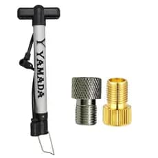 Kit Bomba De Ar Bicicleta Yamada Alumínio + 2 Adaptador Valvula Presta Bico Fino Grosso Pneu Bike