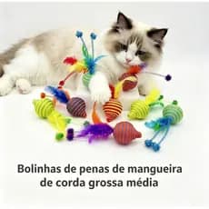 Brinquedos para Gato Penas e Barulho – Bolinhas com Fita + Sisal Interativo Pet