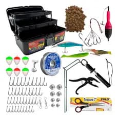Kit Pesca Completo Maleta Iscas Anzol Chumbada E Alicate
