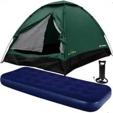 Kit Barraca Acampamento Iglu 4 Pessoas + Colchão Solteiro + Enchedor Para Pesca Camping E Atividades Ao Ar Livre