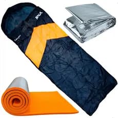 Kit Camping Kala Saco de Dormir 5° a 12° + Isolante Térmico EVA + Cobertor de Emergência Azteq