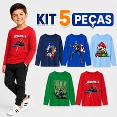 Kit 5 Blusas Infantis Menino Manga Longa Estampadas Sortidas 2 ao 8