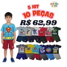 5  KIT INFANTIL 10 PEÇAS  5 CAMISETAS + 5 SHORTS