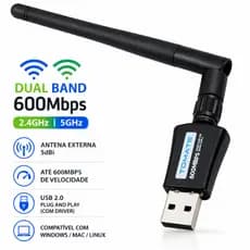 Adaptador WiFi USB 600Mbps Dual Band 2.4GHz 5GHz Receptor Wireless para PC Notebook USB 2.0