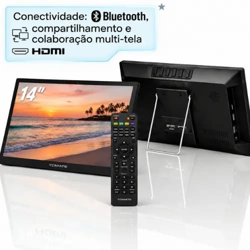 Monitor TV Digital Inteligente 14” Slim Bateria Bluetooth HDMI 8ms Antena Alto Falante Multi-Tela
