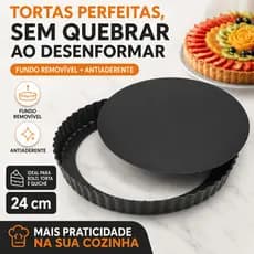 Forma Fundo Removível 24cm Antiaderente Forma Bolo Torta Quiche Assadeira Crespa Alumínio