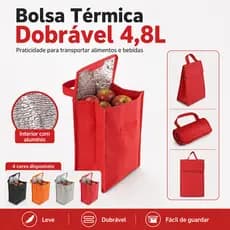Bolsa Térmica Dobrável 4,8L Alumínio Lancheira Alimentos Bebidas Marmita Dia a Dia