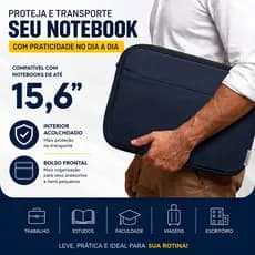 Capa Case Porta Notebook 15,6 15.6 Polegadas Acolchoada Canvas Com Bolso Frontal Pasta Luva