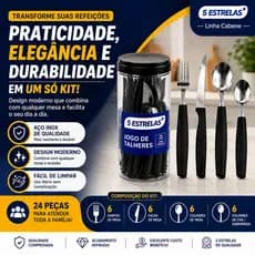 Talheres Cabene Inox Cabo Preto Garfo Faca Colher Avulso Ou Kit 24 Peças