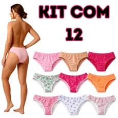 Kit 12 Calcinhas  Antialérgicas Tanga Algodão Premium Cotton Forro 100% Algodão Feminina