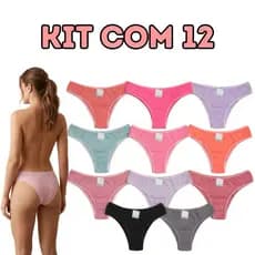 Kit 12 Calcinhas Tanga Feminina Algodão Premium Cotton Tradicional Antialérgica Forro 100% Algodão
