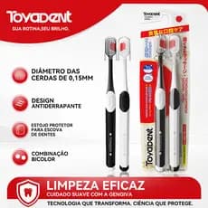 ToyaDent Escova de dente, cerdas macias, 2 peças + Capa Protetora, Coisas de Casal