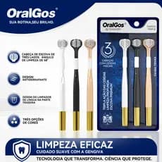 OralGos Escova de Dente para Adulto, Cerdas Macias com Limpador de Língua