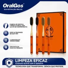 OralGos Escova de Dente, Cabeça de Escova Longa, Kit 4un, Limpeza de Dentes, Design Ergonômico
