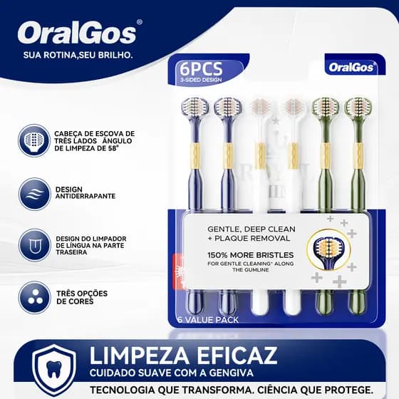 OralGos Escova de dente 3 lados ,Kit escova de dente adultos, 6 un