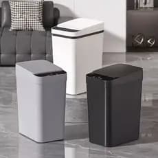 Lixeira de indução automática inteligente, fácil toque aberto, grande capacidade, alimentada por bateria, cor: branco