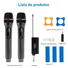 Microfone dinâmico sem fio duplo recarregável profissional UHF