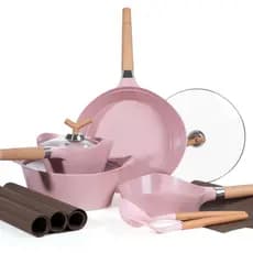 Conjunto de 14 peças de fogão a gás/fogão de indução Conjunto de panelas adequado, panela antiaderente de granito com re