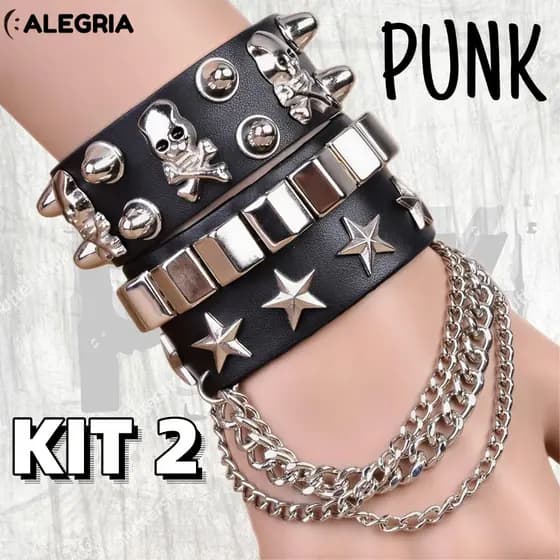 Punk Gótico Crânio Pulseira Correntes Metal Spikes Rebite PU Couro Cuff Bangle Wide Mulheres Homens Jóias-ale