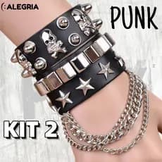 Punk Gótico Crânio Pulseira Correntes Metal Spikes Rebite PU Couro Cuff Bangle Wide Mulheres Homens Jóias-ale