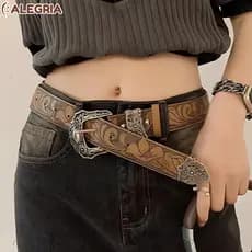 Cinto Feminino Padrão Marrom Com Cintura Decorativo Em Relevo-ALE
