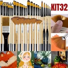 Kit 32 Peças Pincéis De Pintura Para Acrílica Cerdas De Nylon Premium Com Redondo Filbert Plano Ventilador 32PCS