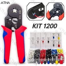 Kit Alicate de Crimpagem Profissional Terminais Tubulares 0.25 a 10mm² + 1200 Terminais Isolados 0.25 Até 10mm² 1200peça